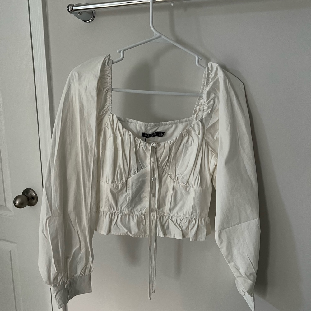 Nasty Gal White Long Sleeve Crop Top